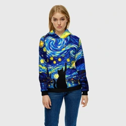Женская толстовка 3D Звездная Ночь и Кот - фото 2
