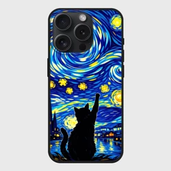 Чехол силиконовый для Apple iPhone 15 Pro матовый Звездная Ночь и Кот