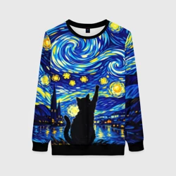 Женский свитшот 3D Звездная Ночь и Кот