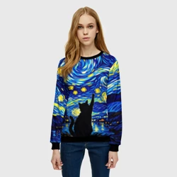 Женский свитшот 3D Звездная Ночь и Кот - фото 2