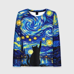 Женский лонгслив 3D Звездная Ночь и Кот