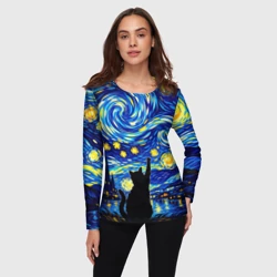 Женский лонгслив 3D Звездная Ночь и Кот - фото 2