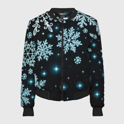 Женский бомбер 3D Снежинки узор космос