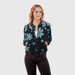 Женский бомбер 3D Снежинки узор космос - фото 2