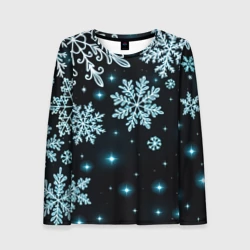Женский лонгслив 3D Снежинки узор космос