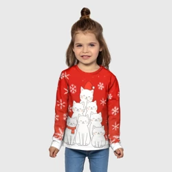 Детский лонгслив 3D Ёлка из белых котов - фото 2