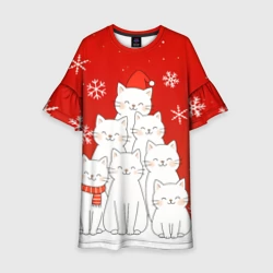 Детское платье 3D Ёлка из белых котов