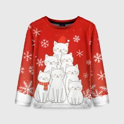 Детский лонгслив 3D Ёлка из белых котов