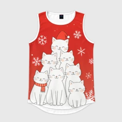 Мужская спортивная майка 3D Ёлка из белых котов