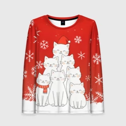 Женский лонгслив 3D Ёлка из белых котов
