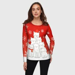 Женский лонгслив 3D Ёлка из белых котов - фото 2