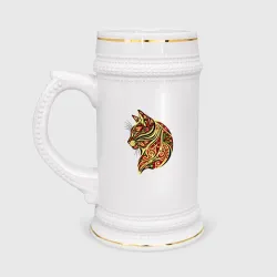 Кружка пивная Кот в хохломской росписи