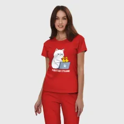 Женская пижама хлопок Уставший кот - работаю сутками - фото 2