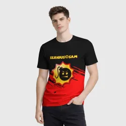 Мужская футболка 3D Serious Sam красные краски штрихи - фото 2