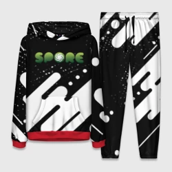 Женский костюм с толстовкой 3D Spore черно белая геометрия