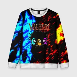 Детский свитшот 3D Valheim x among us огненные краски