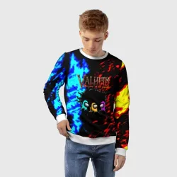 Детский свитшот 3D Valheim x among us огненные краски - фото 2