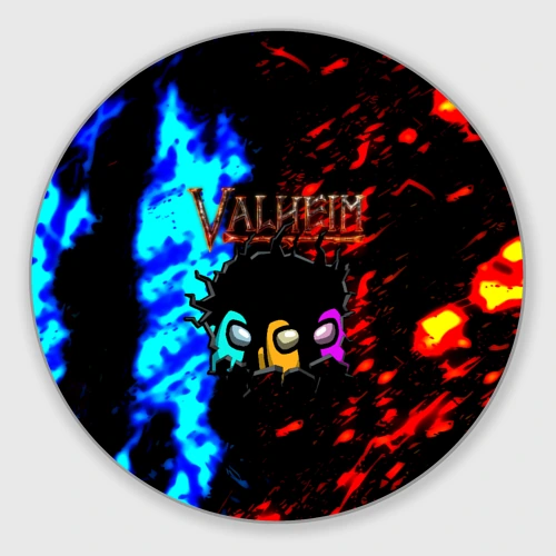 Круглый коврик для мышки Valheim x among us огненные краски