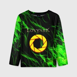 Детский лонгслив 3D Lost ark зеленые языки пламени