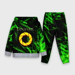 Детский костюм с толстовкой 3D Lost ark зеленые языки пламени