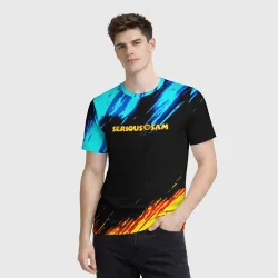 Мужская футболка 3D Serious Sam краски огонь и вода - фото 2