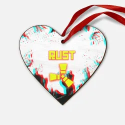 Деревянная игрушка Сердце Rust неоновый огонь глитч