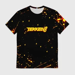 Мужская футболка 3D Tekken 8 брызги огненных красок