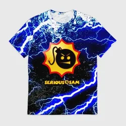 Мужская футболка 3D Serious Sam синий шторм молнии