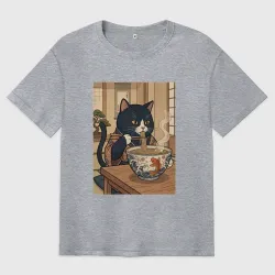 Мужская футболка хлопок Oversize Рамен-тайм кота