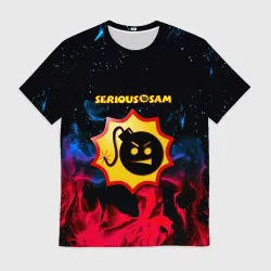 Мужская футболка 3D Serious Sam neon flame