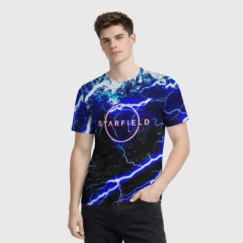 Мужская футболка 3D с принтом Starfield storm, фото на моделе #1