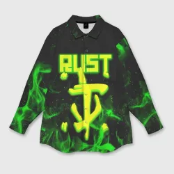 Женская рубашка oversize 3D RUST кислотный огонь