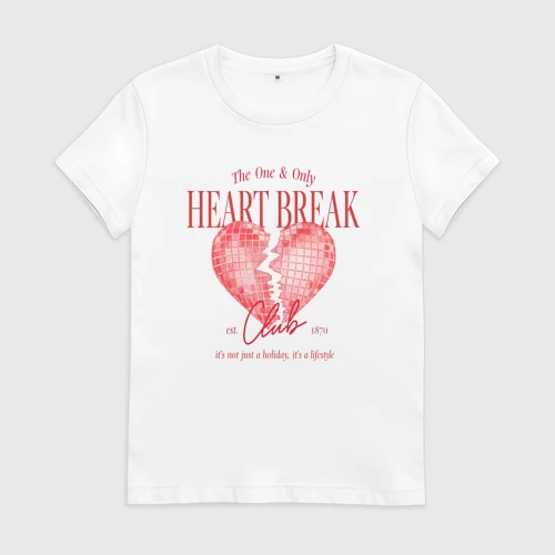 Женская футболка хлопок с принтом Heartbreak club, вид спереди #2