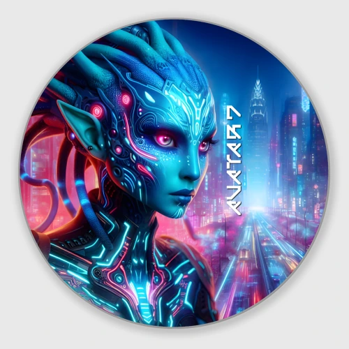Круглый коврик для мышки Neytiri's granddaughter - cyberpunk Avatar 7