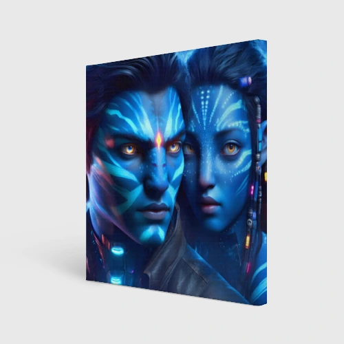 Холст квадратный Neytiri's granddaughter with boyfriend - cyberpunk Avatar 7