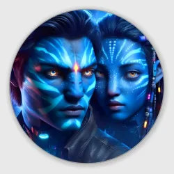 Круглый коврик для мышки Neytiri's granddaughter with boyfriend - cyberpunk Avatar 7