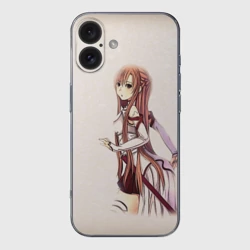 Чехол для iPhone 16 силиконовый с защитой камеры Юки Асуна  на белом фоне