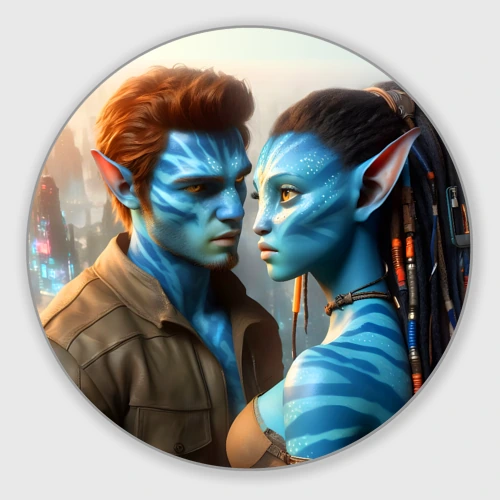 Круглый коврик для мышки Granddaughter of the Neytiri with her boyfriend