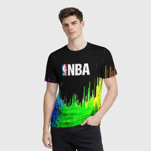Мужская футболка 3D с принтом NBA краски градиент, фото на моделе #1
