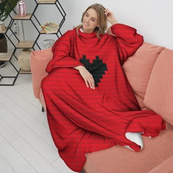 Плед с рукавами Сердце конструктор красный любовь пиксель - фото 2