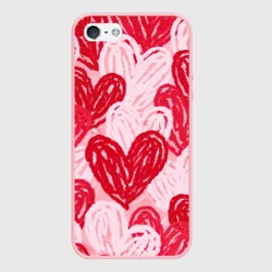 Чехол для iPhone 5/5S матовый Нарисованные сердца узор