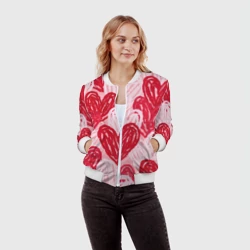 Женский бомбер 3D Нарисованные сердца узор - фото 2