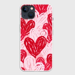 Чехол для iPhone 14 Нарисованные сердца узор