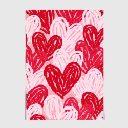 Постер Нарисованные сердца узор