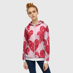 Женская толстовка 3D на молнии Нарисованные сердца узор - фото 2