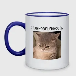 Кружка двухцветная Уравновешенный кот
