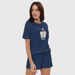 Женская пижама с шортиками хлопок Пара милых влюбленных котиков  - фото 2