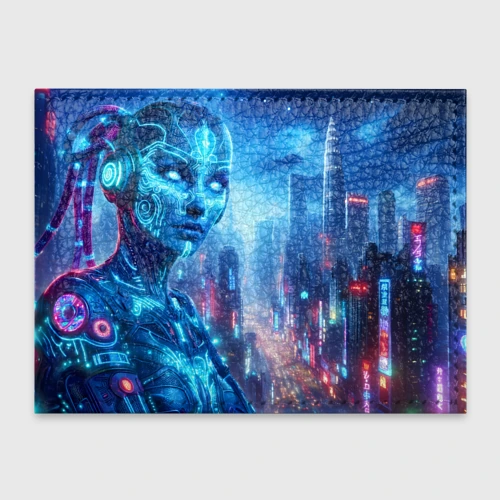 Обложка для студенческого билета Neon girl - cyberpunk