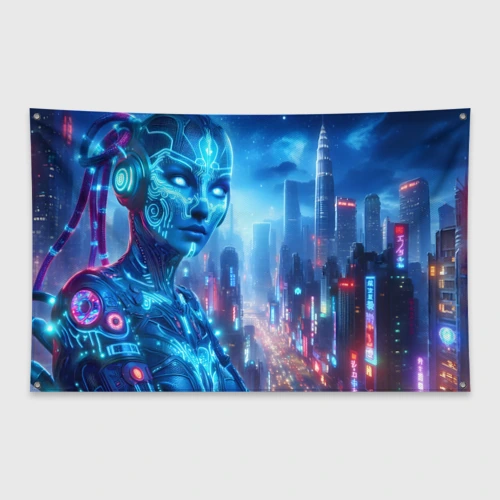 Флаг-баннер Neon girl - cyberpunk