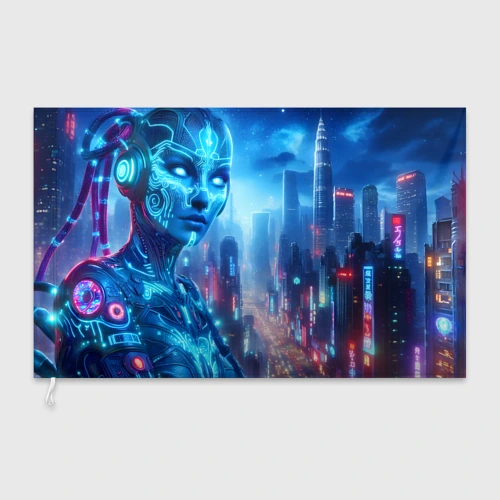 Флаг 3D Neon girl - cyberpunk